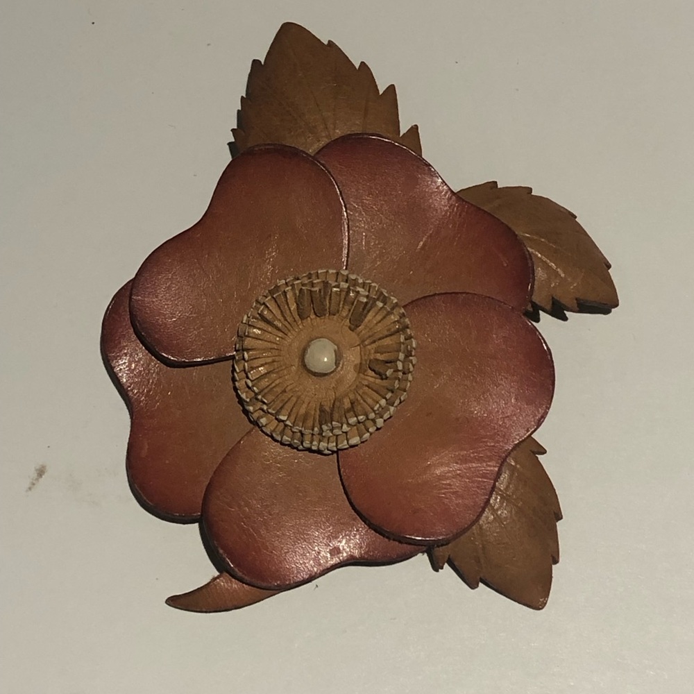 Leather Flower Brooch